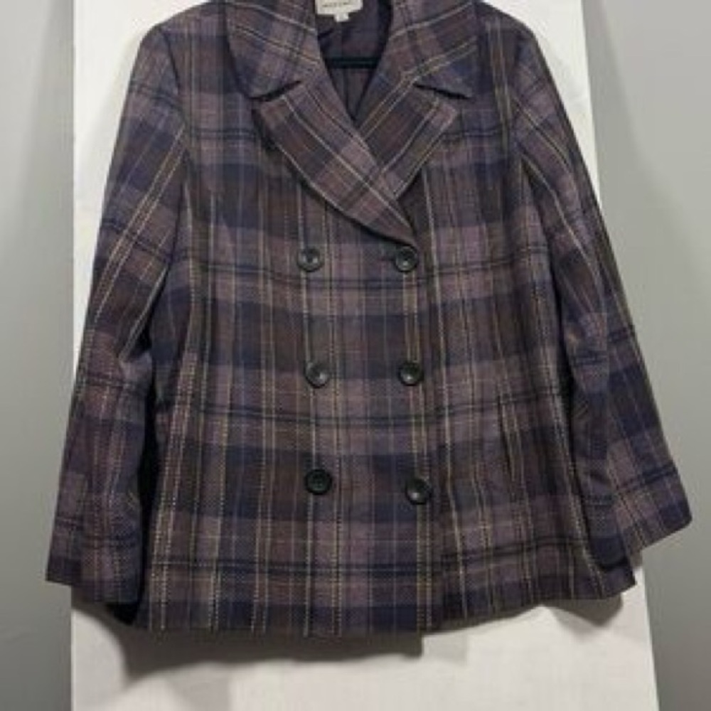 Merona Checkered Pea Coat in Purple and Brown